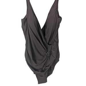 Miraclesuit one piece12 Espresso Brown Ring accent Draped Tummy control  EUC